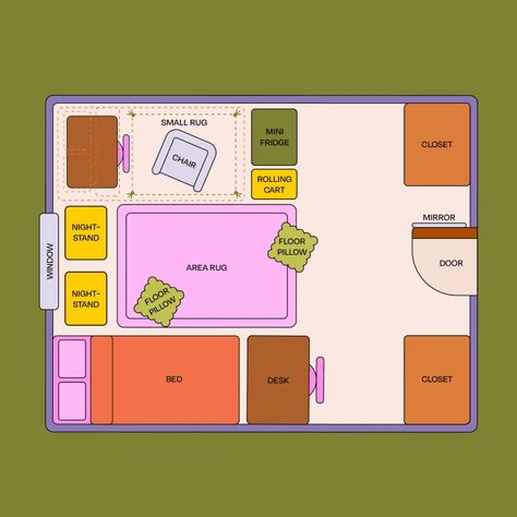 4 Dorm Room Layout Ideas for Roommates in Doubles | Dorm Therapy Dorm Suite Layout, College Dorm Room Layout, Dorm Room Layout Ideas, Dorm Room Layouts, Room Layout Ideas, Closet Desk, Roommate Wanted, Space Words, Dream Dorm