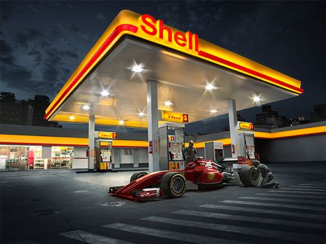 Posto Shell Ferrari on Behance Shell Oil Company, Car Background, Shell Gas Station, Royal Dutch Shell, Fuel Station, Pompe A Essence, Disney World Rides, Dream Cars Bmw, F1 Ferrari