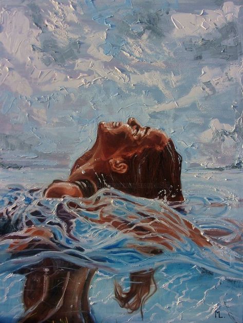 Monika Luniak, Swimming Sea, Water Girl, Figurative Kunst, Soyut Sanat Tabloları, Beach Water, Water Art, Arte Sketchbook, Painting Art Projects