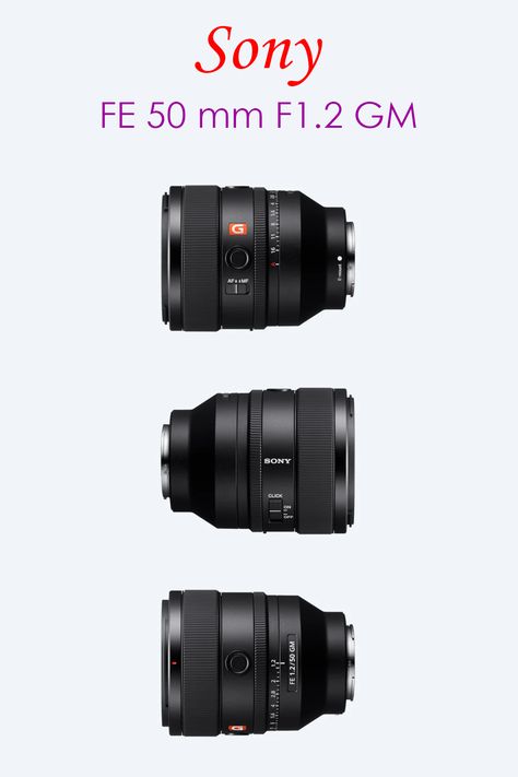 Three elevations of the Sony FE 50 mm F1.2 GM lens Sony Electronics, F 1, Binoculars, Lenses, Electronics