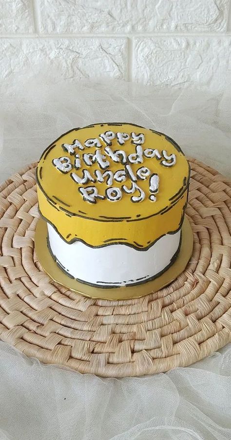 Cute Cake Ideas Aesthetic, Cake Ideas Aesthetic, Cute Cake Ideas, Birthday Cake Art, Cake Minimalist, Cake 2023, Comic Cake, Happy Birthday Uncle, Minimalist Cake