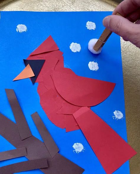 Cardinal Crafts For Preschool, Winter Bird Crafts For Kids, Cardinal Crafts For Kids, Winter Bird Activities Preschool, Cardinal Handprint Craft Kids, Winter Cardinal Art Project For Kids, Winter Birds Art For Kids, Winter Storytime, Cardinal Crafts