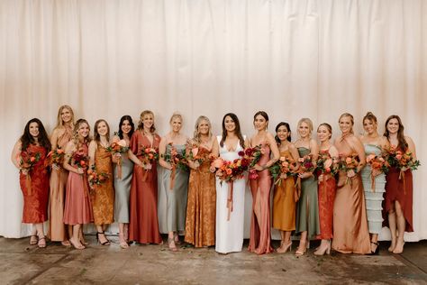 Bridal Party Colours, Color Coordinated Wedding, Colorful Bridesmaids, Bridesmaids Gowns, Bridesmaids Dress Inspiration, Mismatched Bridesmaids, Perfect Bridesmaid Dress, Mismatched Bridesmaid Dresses, Los Angeles Wedding