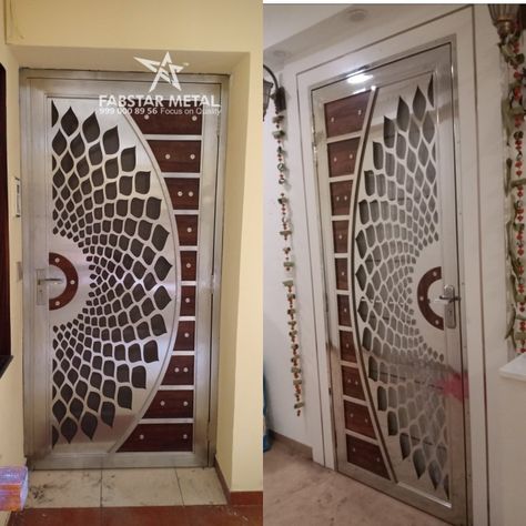 Stainless Steel Main Door Design, Stainless Steel Door Design Entrance, Steel Door Design Entrance, Steel Safety Door, Grill Doors, Door Design Entrance, Jali Designs, Luxury Marble Flooring, Ss Gate