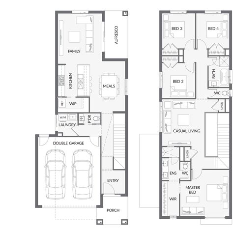 www.urbanedgehomes.com.au home-designs double-storey empata House Plans 2 Storey, Double Storey House Plans, Narrow House Plans, Duplex Plans, Mexico House, Two Story House, Duplex Design, Construction Ideas, Townhouse Designs