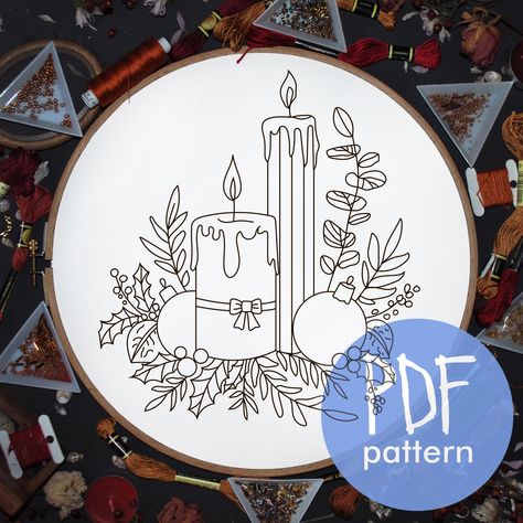 Candle Hand Embroidery Pattern, Embroidery Template,  Winter Embroidery. Christmas Embroidery. DIY Embroidery, Beginner Embroidery Pattern by ChekaPatternPDF on Etsy Candle Embroidery, Lantern Embroidery, Hand Embroidery Candle, Candle Wicking Embroidery Candlewicking Patterns Free Images, Hygge Embroidery Pattern, Christmas Embroidery Snow Globe, Winter Embroidery, Embroidery Template, Embroidery Videos