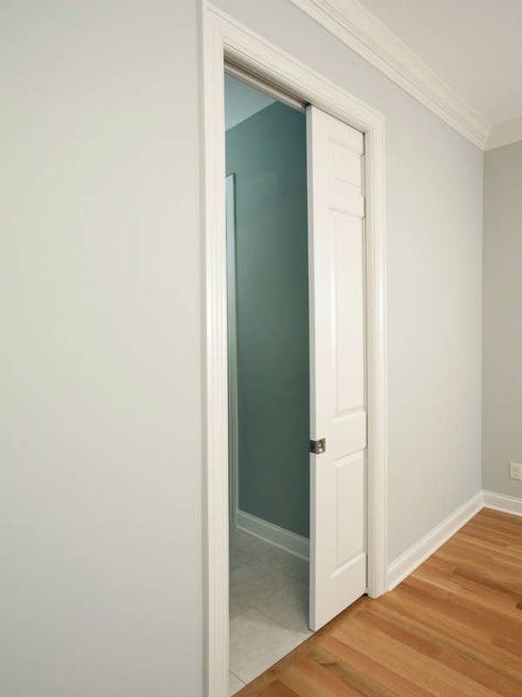 Pocket doors are a good choice for a small bathroom. Get more expert advice from Sears Home Services #ad How To Install A Pocket Door, Doors For Small Spaces, Pocket Door Installation, Space Saving Doors, Building A Tiny House, Pocket Door, Bathroom Doors, Bedroom Doors, Interior Barn Doors