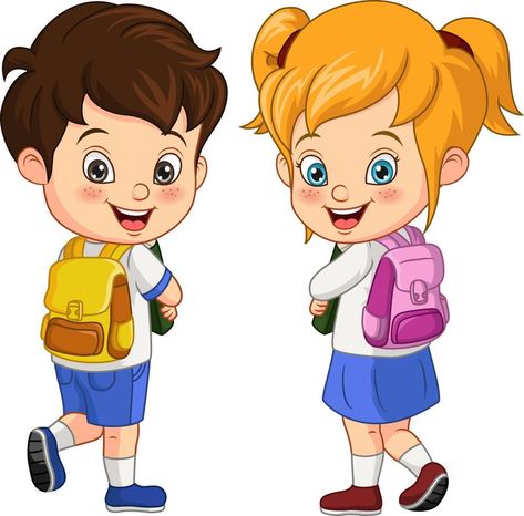 Happy children go to school Go To School Cartoon, Kids Going To School, Baby Shower Souvenirs, Nursery Illustration, Welcome To School, Logo Game, School Illustration, School Images, School Cartoon