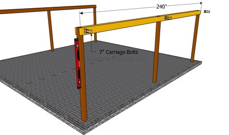 Attaching the support beams Free Standing Carport, Cheap Carports, Swamp Shack, Diy Garage Plans, Wooden Carports, Building A Carport, Carport With Storage, Carport Ideas, Diy Carport