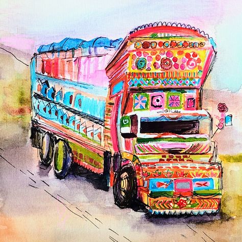 Print of painting truck art Pakistan Truck Art Design, Truckart Pakistan, Truck Art Pakistan, Pakistani Truck Art, Pakistani Truck, Pakistan Art, Pakistani Culture, Bengali Art, Truck Art