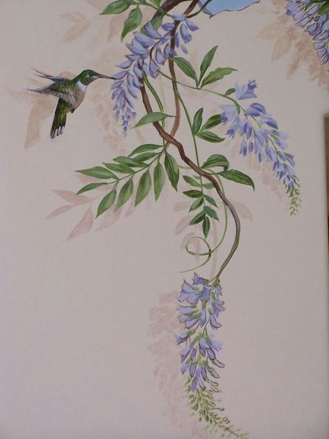 Wisteria Tattoo, How To Start Painting, Vine Drawing, Garden Mural, Wall Art Diy Paint, Painting Walls, Start Painting, Wall Painting Decor, Wall Murals Painted