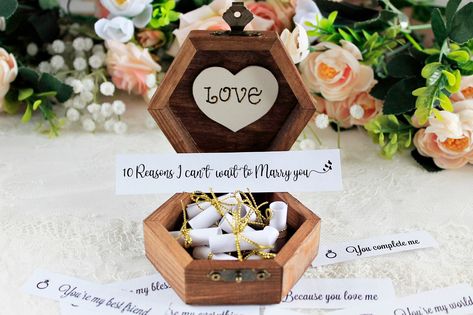 Groom to Bride pre Wedding Gift 10 Reasons I Can't Wait to Marry You, Personalized Gift Wooden Box, Lgbt Gift Box, Pre Wedding Gift to Bride Heart Gift Wrapping, Beautiful Wooden Boxes, Bride And Groom Gifts, Wooden Gift Boxes, Wedding Ring Box, Bride Gift, October Wedding, Marry You, 10 Reasons