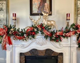 TylerInteriors - Etsy Feather Garland, Christmas Fireplace Decor, Christmas Decorations For Kids, Christmas Mantel Decorations, Christmas Mantle, Christmas Fireplace, Christmas Mantels, Naples Fl, Artificial Flower Arrangements