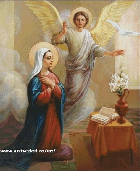 Annunciation of the Lord – Art Basket – en Annunciation Of The Lord, Religious Cross Stitch Patterns, Art Basket, Beer Advertising, Religious Cross, The Lord, Cross Stitch Patterns, Stitch Patterns, Cross Stitch