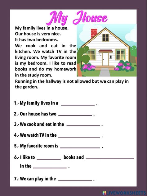 My House Reading Comprehension, Rooms Of The House Activities, Rooms In The House Activities For Kids, English 3rd Grade Worksheets, 3rd Grade English Activities, Rooms In The House Worksheet, House Worksheets For Kids, 3rd Grade English Worksheets, My House Worksheet