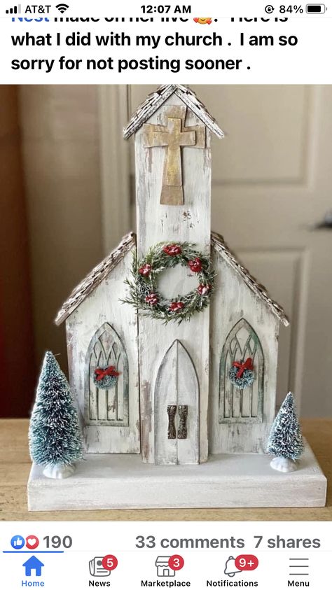 Wooden Churches Diy, Wooden Church Diy, Wooden Churches Craft, Diy Christmas Wood Crafts, Wood Crafts Christmas, Country Churches, Barn Wood Crafts, Christmas Church, Easy Christmas Decorations