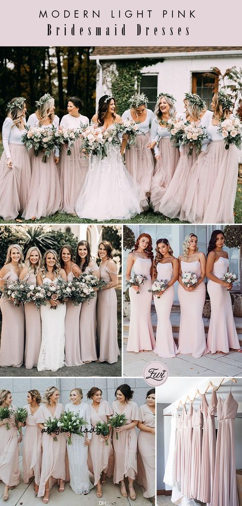 modern light pink bridesmaid dresses ideas Beige Pink Bridesmaid Dresses, Light Pink And White Wedding, Bridesmaid Dresses Ideas, White Wedding Ideas, Light Pink Bridesmaids, Baby Pink Wedding, Light Pink Bridesmaid Dresses, Blue And Blush Wedding, Pink And White Wedding