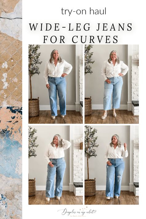 Wide Leg Jean Plus Size Outfit, Wide Leg Jeans On Curvy Women, How To Pair Wide Leg Jeans, Style Wide Leg Jeans Plus Size, Plus Size Wide Leg Jeans Outfit Fall, Wide Leg Jeans For Curvy Women, How To Style Wide Leg Jeans Plus Size, Curvy Wide Leg Jeans Outfit, Wide Leg Jeans For Short Women