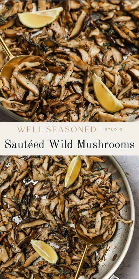 Sautéed Mushrooms served with lemon wedges Mushrooms With Steak, Dried Mushroom Recipes, Different Chicken Recipes, Vegetarian Side Dish, Wild Mushroom Recipes, Stuffed Chicken Breast Spinach, Sautéed Mushrooms, Scrumptious Food, Vegetarian Sides