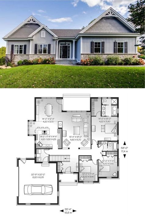 House Exterior And Floor Plan, Large Family House Plan, Small Mansion, Floor Plans Ranch, Southern Traditional, Gambrel Roof, Mansion Floor Plan, Garage Floor Plans, Ranch House Plan