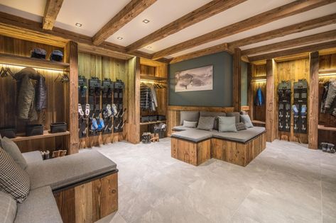 Chalet Mudroom, Alpine Chalet Interior, Chalet Entrance, Ski Mudroom, Home Jacuzzi, Jacuzzi Room, Adventure Room, Gear Room, Ski Room