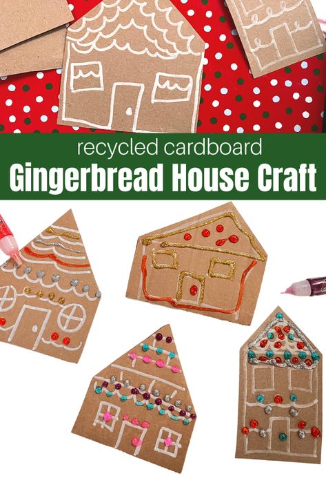 Simple Preschool Crafts, Gingerbread Activities Preschool, Preschool Crafts For Kids, Cardboard Gingerbread, Easy Gingerbread House, Gingerbread House Craft, Gingerbread Friends, Cardboard Gingerbread House, Plastic Christmas Ornaments