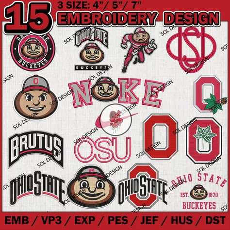 15 Ohio State Buckeyes Bundle Embroidery Design Files, NCAA Embroidery files, NCAA OSU Buckeyes Machine embroidery Design, The Ohio State University Emboidery Designs, Digital Download - Payhip Ohio State Embroidery Designs, Ohio State Buckeyes Crafts, Buckeye Cookies, Buckeye Crafts, Eastern Michigan, Osu Buckeyes, The Ohio State University, Funny Xmas, Ohio State University