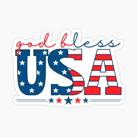 Get my art printed on awesome products. Support me at Redbubble #RBandME: https://www.redbubble.com/i/sticker/God-Bless-USA-Independence-day-Red-white-blue-Patriotic-gifts-USA-flag-American-flag-American-Fourth-of-July-USA-gifts-by-Noemill/162113869.JCQM3?asc=u Patriotic Stickers, Usa Flag Stickers, American Stickers, Usa Independence Day, Shirt Painting, American Flag Sticker, Flag American, Fourth Of July Shirts, American Flag Shirt