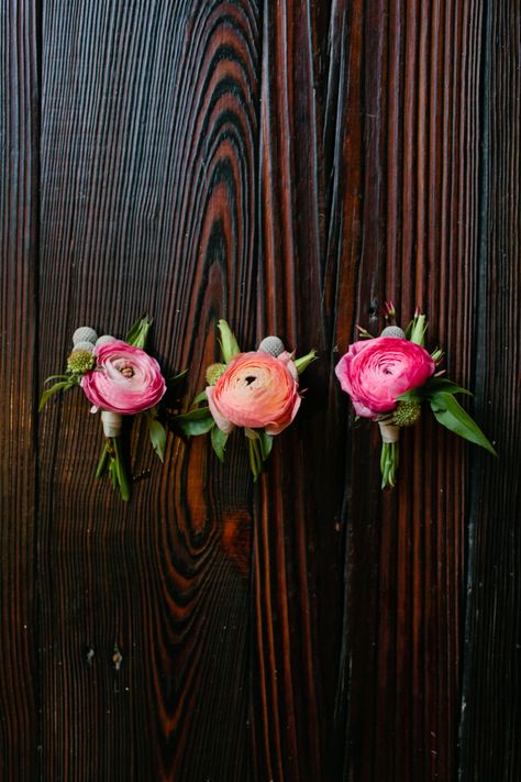 Ranunculus Boutonniere, Winery Wedding Photos, Brooklyn Winery, Wedding Party Flowers, Prom Flowers, Rustic Weddings, Eco Friendly Wedding, Pink Wedding Flowers, Pittsburgh Weddings