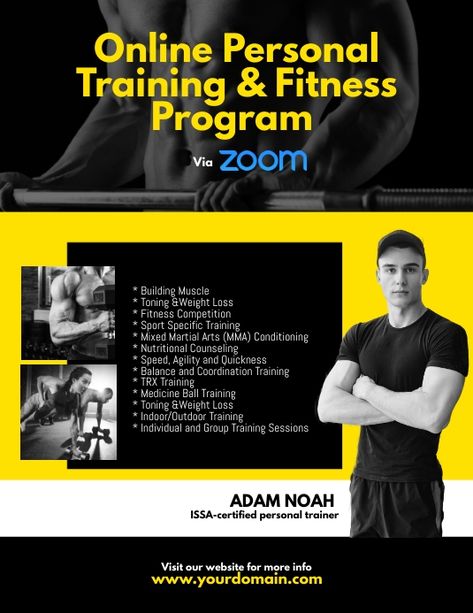 Personal Training Advertising, Personal Trainer Advertising, Online Training Flyer Design, Trainer Template, Gym Personal Trainer, Fitness Poster, Flyer Inspiration, Trx Training, Fitness Flyer