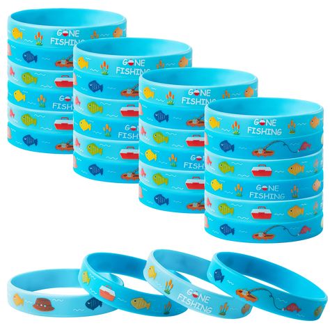 PRICES MAY VARY. Fun fishing themed patterns: This product is perfect for fish-related parties. Whether you love fish or fishing, you can throw parties with a related theme. You can choose fishing themed decorations and pair them with this fishing themed gift to make your party fun and give you and your friends an unforgettable memory. Elastic size: The diameter of these wristbands is approximately 2.5 inches. They are flexible, stretch well according to the circumference of your wrist, and fit 1st Birthday Fishing Theme, Fish Party Ideas, Fish Themed Decorations, Fishing Themed Party, Fishing Party Favors, Rubber Wristbands, Luca Birthday, Fishing Theme Party, Fishing Themed Birthday Party