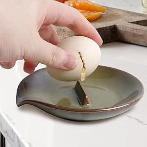 Egg Cracker & Spoon Holder, Spoon Rest for Kitchen, Ceramic Spoon Holder for Stove Top, Cooking Spoon Holder,Heat Resistant Utensil Rest for Countertop, Dishwasher Safe, Blue (Green) Diy Spoon Rest, Spoon Holder Ceramic, Cooking Spoon Holder, Utensil Rest, Countertop Dishwasher, Pottery Spoon Rest, Kitchen Ceramic, Air Dry Clay Projects, Ceramic Spoon Rest