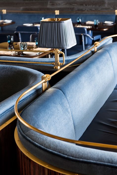 <p class="p1">Banquettes reminiscent of mid-century modern are clad in mohair velvet and leather upholstery. Photography by Emily Andrews.</p> Booth Seating Design, Banquette Seating Restaurant, Restaurant Seating Design, Restaurant Booth Seating, Restaurant Booth, Architecture Restaurant, Restaurant Seating, Booth Seating, Interior Vintage