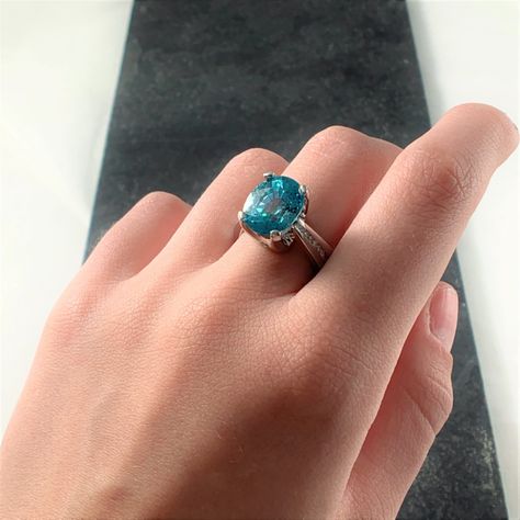 Carved Blue Zircon Ring with Diamonds (R2062) | Summit Jewelers | 7821 Big Bend Blvd. | Webster Groves, MO | 63119 | 314.962.1400 Blue Zircon Ring, Big Bend, Zircon Ring, Blue Zircon, Channel Set, Brilliant Diamond, Blue Rings, Round Brilliant, Prong Setting