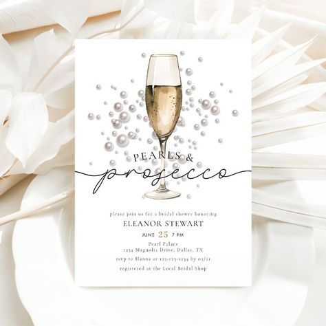 Elegant Watercolor Pearls & Prosecco Bridal Shower Invitation Brunch Champagne, Bridal Shower Brunch Invitations, Invitation Flyer, Handwritten Calligraphy, Elegant Watercolor, Bridal Shower Brunch, Bridal Brunch, Champagne Wedding, Bridal Shower Theme