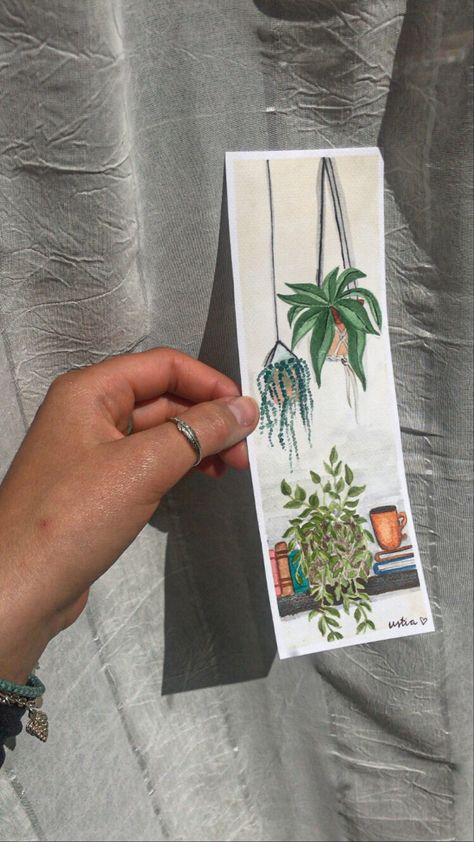 Diy Bookmarks Watercolor, Painted Bookmarks Acrylic, Water Colour Bookmarks, Drawn Bookmarks, Tea Bookmark, Watercolour Plants, Watercolour Bookmarks, Plant Bookmark, Bookmark Watercolor