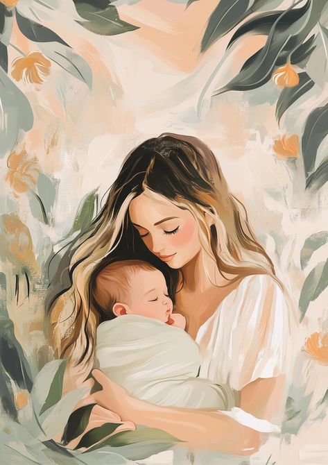 Vision Board Baby, Mom And Baby Illustration, Breastfeeding Illustration, Mother And Son Art, Mother And Daughter Art, Mother Drawing, Mother Illustration, Motherhood Painting, Mother And Daughter Drawing