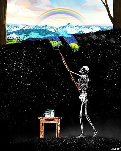 Skeletons Painting, Skeleton Painting, Spiritual Art Soul, Surreal Illustration, Summer Beach Wallpaper, Skeleton Artwork, Painting Rainbow, Dark And Twisty, Art Surreal