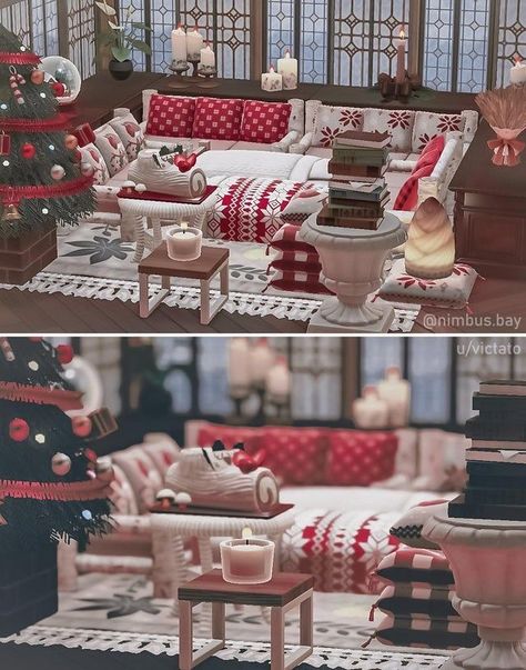 Acnh Hhp Christmas, Acnh Winter Living Room, Acnh White Blanket, Christmas Ideas Acnh, Acnh Christmas Living Room, Acnh Christmas Interior, Acnh Christmas Room, Christmas Acnh Ideas, Acnh Christmas Blanket Code