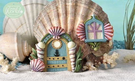 Miniature Dollhouse FAIRY GARDEN ~ Glow-In-The-Dark Seashell Fairy Door & Win... | Home & Garden, Home Décor, Figurines | eBay! Fairy Window, Miniature Mermaid, Beach Fairy Garden, Fairy Garden Doors, Fairy Ideas, Fairy Garden Furniture, Shell House, Fairy Village, Fairy Garden Designs