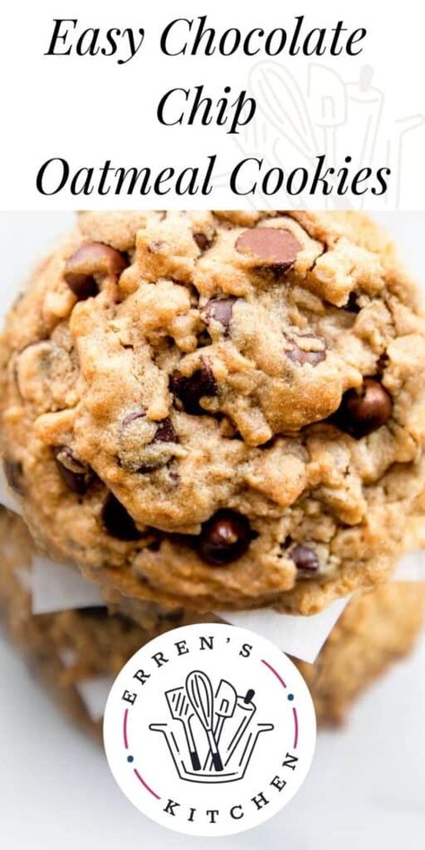 Soft Oatmeal Chocolate Chip Cookies, Easy Oatmeal Chocolate Chip Cookies, Instant Oatmeal Cookies, Oat Chocolate Chip Cookies, Simple Chocolate Chip Cookie Recipe, Chocolate Chip Oatmeal Cookies, Oatmeal Chocolate Chip Cookie Recipe, Choco Chip Cookies, Easy Oatmeal