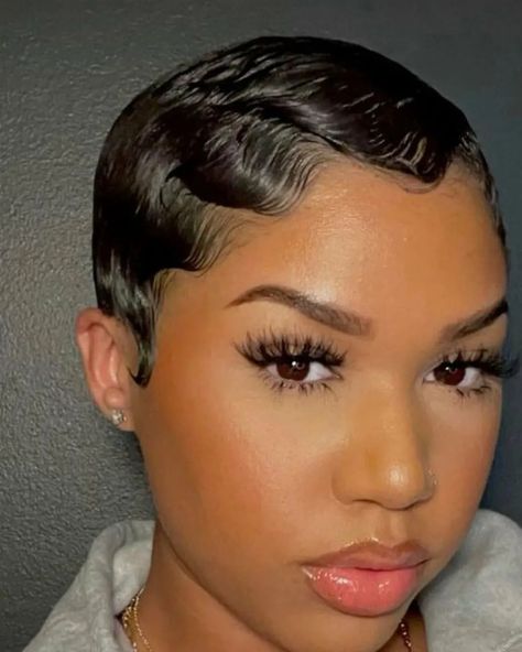 Excellence...Style Q showcasing the absolute best in beauty hair @stepthebarber #shorthair #atlantahairstylist #beauty #color #cut #design… | Instagram Natural Hair Pixie Cut, Finger Waves Short Hair, Natural Hair Haircuts, Short Hair Designs, Black Hair Short Cuts, Short Sassy Haircuts, Chic Short Hair, Short Hair Images, Natural Hair Short Cuts