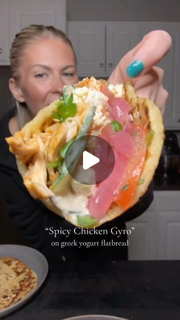 Samantha Milton on Instagram: "PART 1. Spicy chicken Gyro on greek yogurt flatbread🥙
The homemade bread makes it! It’s a great way to up the protein! These are low cal and high protein, but still delicious!!
#gyro #chicken #healthy #pita #mealprep #weightloss #feta #dinnerideas #caloriedeficit #high #protein #asmr #homemade #bread #beforeandafter #pcos #pcosweightloss" Greek Yogurt Flatbread, Yogurt Flatbread, Chicken Gyro, Chicken Gyros, Chicken Healthy, Healthy Bites, Low Cal, Spicy Chicken, Flatbread