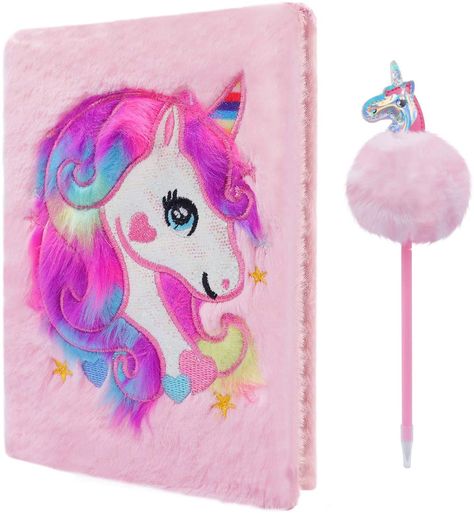 💝【What You Get】: The dimension of this unicorn diary for girls is 8.5 x 5.8 inch with 80 double-side writing lined pages and 1 plush ballpoint pen. The girls plush journal will record your sweet daughter's valuable things or memories. 💝【Cute Unicorn Pattern】: The cover of this notebook is printe Fluffy Notebook, Unicorn Stationery, Drawing Projector, Diary For Girls, Drawing Birthday, Unicorn Notebook, Notebook With Pen, Pages For Writing, Girl School Supplies