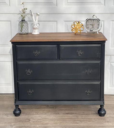 Lamp Black and Antique Walnut Dresser | General Finishes Design Center General Finishes Antique Walnut, Walnut Gel Stain, Cabinet Refresh, Milk Paint Colors, Black Painted Furniture, Dresser Lamps, Water Based Wood Stain, Flooring For Stairs, Walnut Dresser