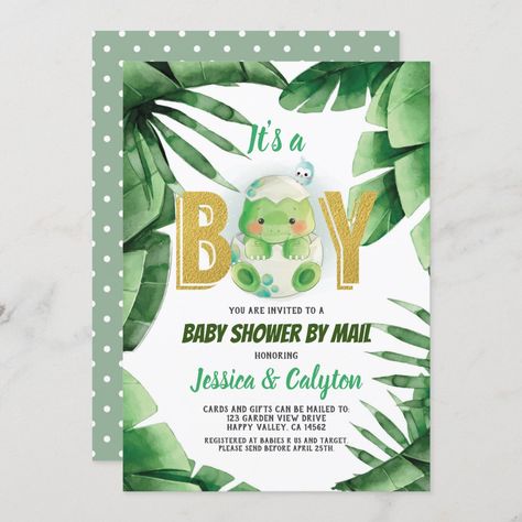 Dinosaur It's a Boy Baby Shower By Mail Invitation Dinosaur Baby Shower Invitations, Baby Shower By Mail Invitation, Baby Shower Fishing, Shower By Mail Invitation, Baby Shower By Mail, Virtual Baby Shower Invitation, Baby Boy Shower Invitations, Shower By Mail, Easter Invitations