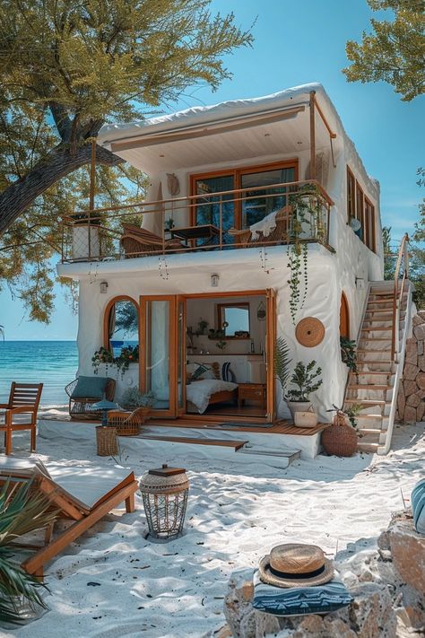 Island Tiny House, Greek Tiny House, Tropical Tiny House, Tiny Villa, Wabi Sabi House, Bungalow Resorts, Tiny Beach House, Bali Style Home, Boho Beach House