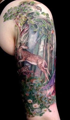 http://tattoomagz.com/forest-tattoos/roe-in-forest-tattoo/ Woodland Tattoo, Esther Garcia, Deep Tattoo, Hirsch Tattoo, Architecture Art Nouveau, Animals Tattoo, Deer Tattoo, Forest Tattoos, 4 Tattoo