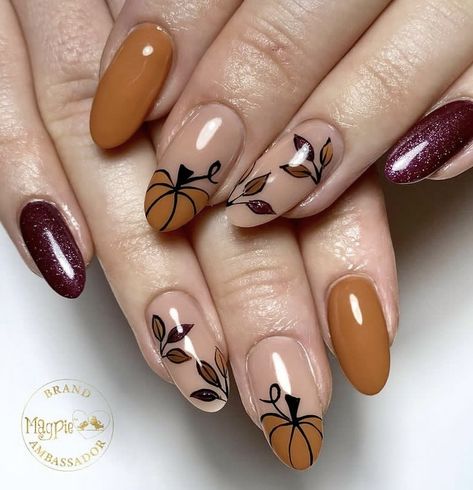 Manicure Fall, Pumpkin Nail, Holloween Nails, Kutek Disney, Simple Fall Nails, October Nails, Pumpkin Nails, Cute Nails For Fall, Nail Art For Beginners