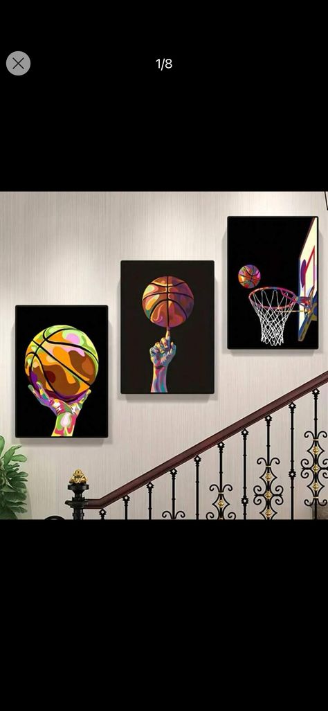 3pcs/Set Diamond Painting Modern Art Canvas Print Posters, Basketball Sports Canvas Wall Art Paintings, Artwork Wall Painting For Living Room Bedroom Bathroom Office Hallway Kitchen Wall Decors, Aesthetic Room Decor, No FramesI discovered amazing products on SHEIN.com, come check them out! Sports Painting Ideas Wall Art, Basketball Bathroom Ideas, Basketball Canvas Painting, Basketball Painting, Basketball Motivation, Wall Painting For Living Room, Modern Art Canvas, Sports Painting, Office Hallway